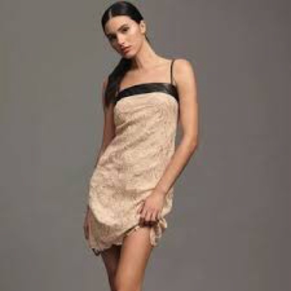 Anthropologie Square Neck Lace Mini Dress Black and Cream NWT Size 10